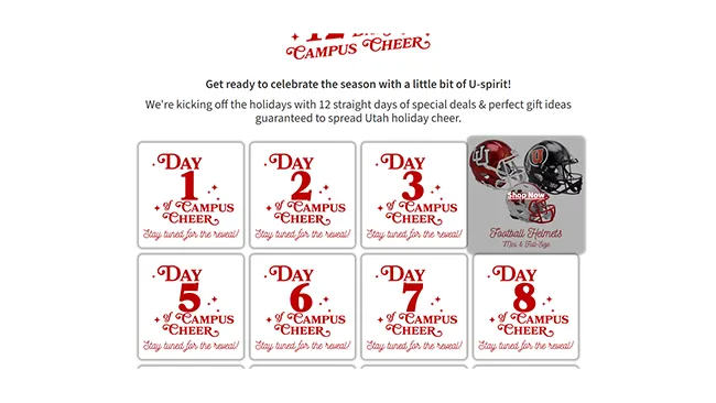 Holiday 12 Days of Deals promotional calendar UI